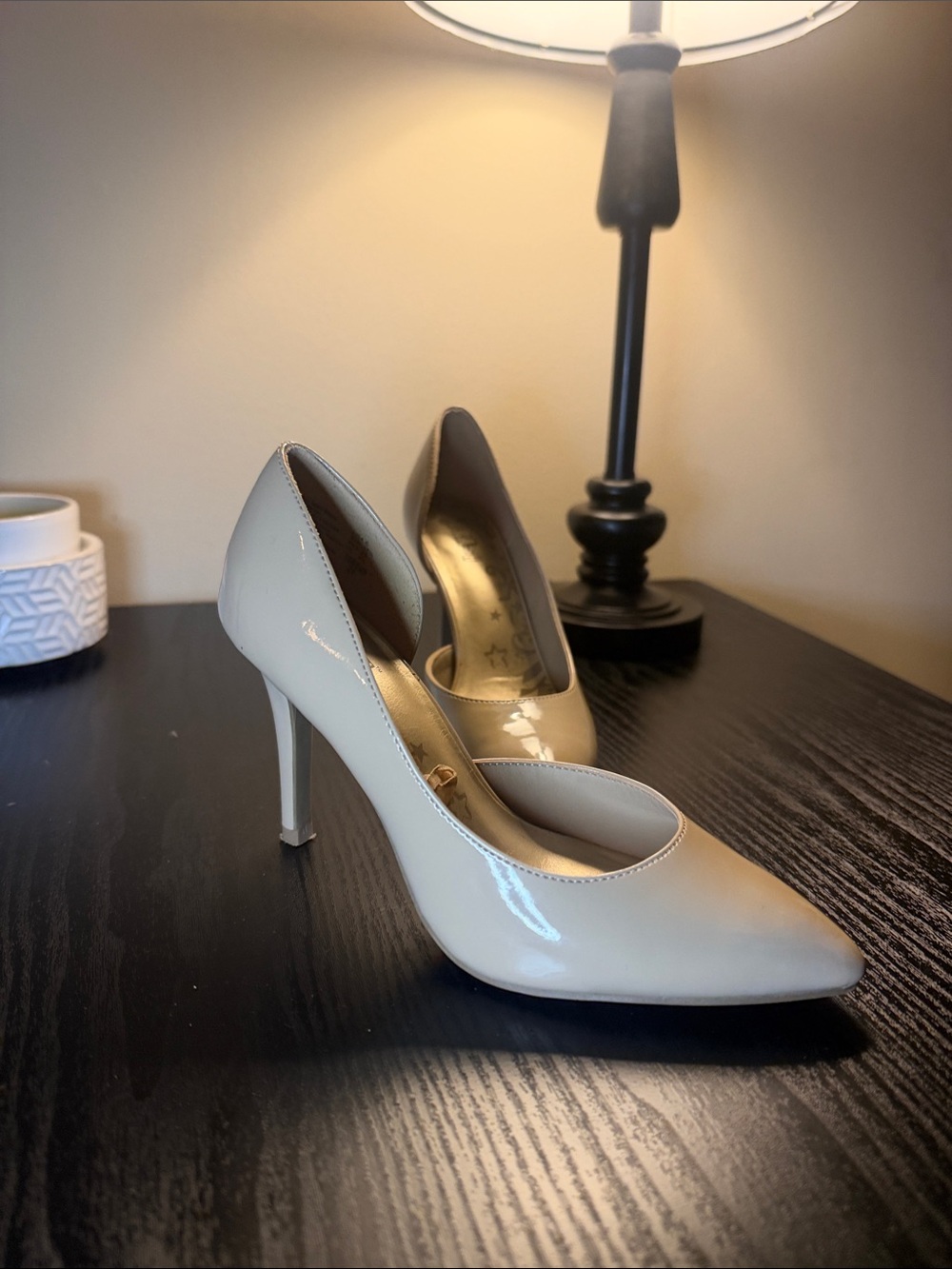 Brash Cream Patent Pointed-Toe Stiletto Pumps
